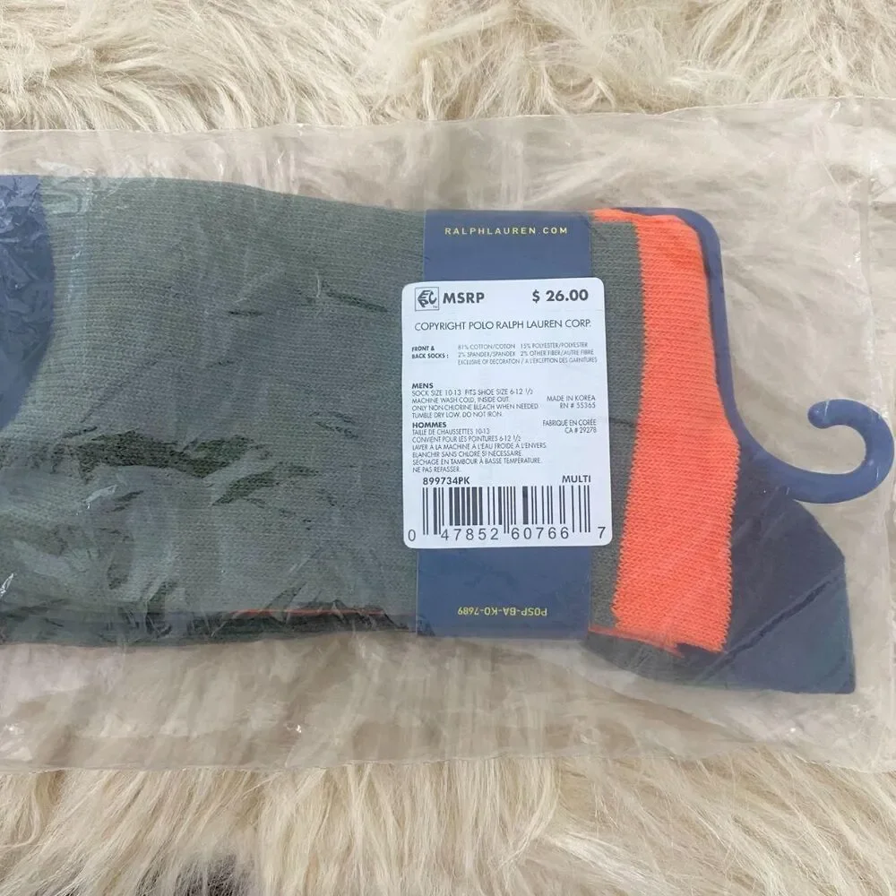NWT 2-pack of Polo Ralph Lauren men's crew socks multi-color striped US 10 - 13
